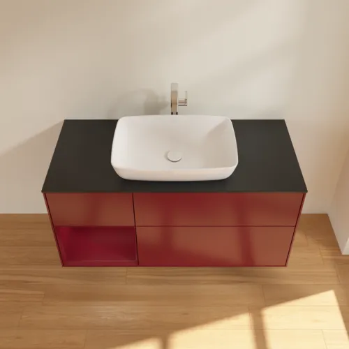 VILLEROY BOCH Toaletní skříňka Finion, s osvětlením, 3 výsuvy, 1200 x 603 x 501 mm, Peony Matt Lacquer / Peony Matt Lacquer / Glass Black Matt #F822HBHB, obrázek 4