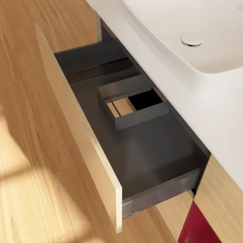 VILLEROY BOCH Toaletní skříňka Finion, s osvětlením, 3 výsuvy, 1200 x 603 x 501 mm, dubová dýha / matný lak Pivoňka / matné bílé sklo #F811HBPC, obrázek 8