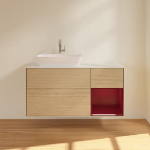 VILLEROY BOCH Toaletní skříňka Finion, s osvětlením, 3 výsuvy, 1200 x 603 x 501 mm, dubová dýha / matný lak Pivoňka / matné bílé sklo #F811HBPC, obrázek 3