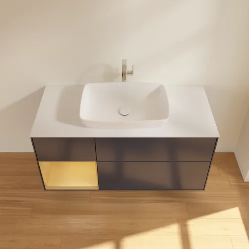 VILLEROY BOCH Toaletní skříňka Finion, s osvětlením, 3 výsuvy, 1200 x 603 x 501 mm, Midnight Blue Matt Lacquer / Gold Matt Lacquer / Glass White Matt #F821HFHG, obrázek 4