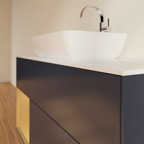 VILLEROY BOCH Toaletní skříňka Finion, s osvětlením, 3 výsuvy, 1200 x 603 x 501 mm, Midnight Blue Matt Lacquer / Gold Matt Lacquer / Glass White Matt #F821HFHG, obrázek 6