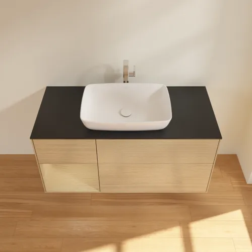 VILLEROY BOCH Toaletní stolek Finion, s osvětlením, 3 výsuvy, 1200 x 603 x 501 mm, dubová dýha / dubová dýha / sklo černé matné #F822PCPC, obrázek 4