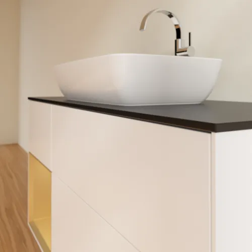 VILLEROY BOCH Toaletní skříňka Finion, s osvětlením, 3 výsuvy, 1200 x 603 x 501 mm, bílý matný lak / zlatý matný lak / černé matné sklo #F822HFMT, obrázek 6