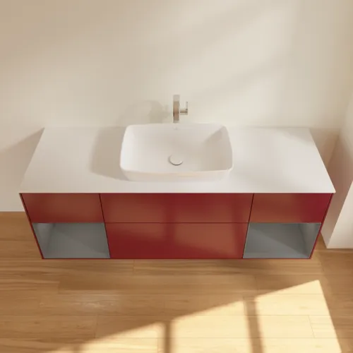 VILLEROY BOCH Toaletní skříňka Finion, s osvětlením, 4 výsuvy, 1600 x 603 x 501 mm, matný lak Pivoňka / matný lak Antracit / matné sklo Bílá #F861GKHB, obrázek 4