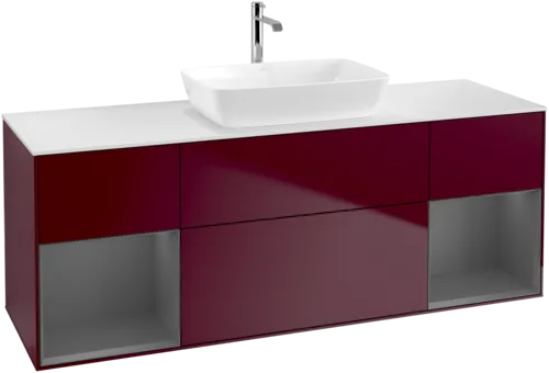 VILLEROY BOCH Toaletní skříňka Finion, s osvětlením, 4 výsuvy, 1600 x 603 x 501 mm, matný lak Pivoňka / matný lak Antracit / matné sklo Bílá #F861GKHB, obrázek 1