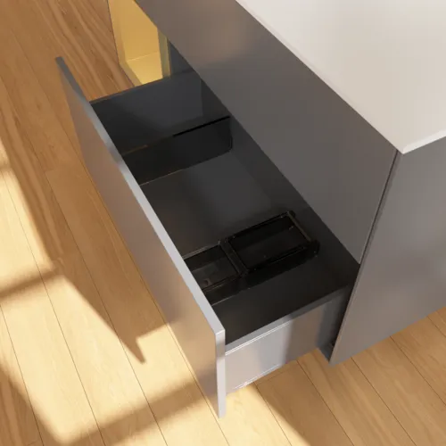 VILLEROY BOCH Toaletní skříňka Finion, s osvětlením, 3 výsuvy, 1200 x 603 x 501 mm, antracitový matný lak / zlatý matný lak / bílé matné sklo #F821HFGK, obrázek 7