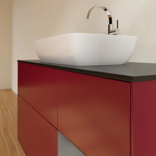 VILLEROY BOCH Toaletní skříňka Finion, s osvětlením, 3 výsuvy, 1200 x 603 x 501 mm, Pivoňka matný lak / Antracit matný lak / Sklo černé matné #F832GKHB, obrázek 6