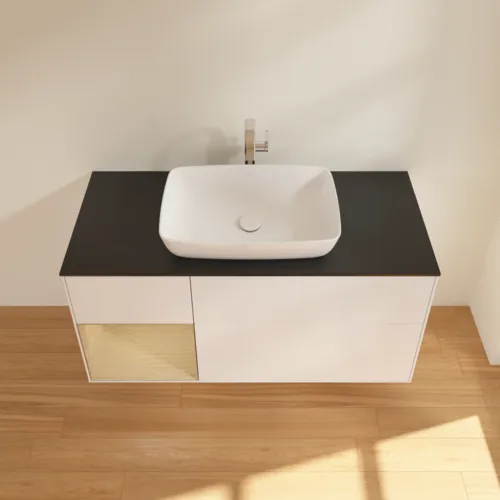 VILLEROY BOCH Toaletní skříňka Finion, s osvětlením, 3 výsuvy, 1200 x 603 x 501 mm, bílý matný lak / dubová dýha / černé matné sklo #F822PCMT, obrázek 4