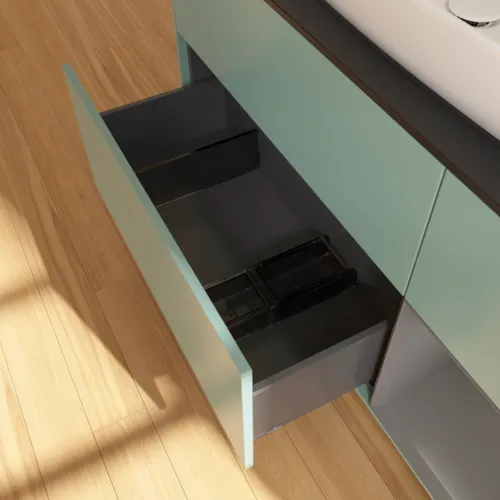 VILLEROY BOCH Toaletní skříňka Finion, s osvětlením, 3 výsuvy, 1200 x 603 x 501 mm, olivový matný lak / antracitový matný lak / černé matné sklo #F832GKGM, obrázek 7