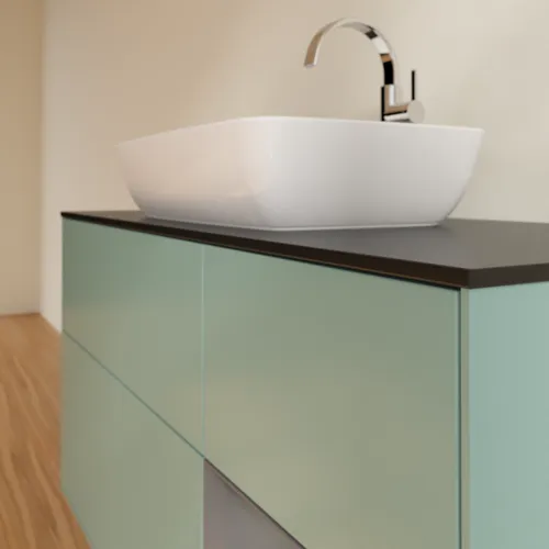 VILLEROY BOCH Toaletní skříňka Finion, s osvětlením, 3 výsuvy, 1200 x 603 x 501 mm, olivový matný lak / antracitový matný lak / černé matné sklo #F832GKGM, obrázek 6