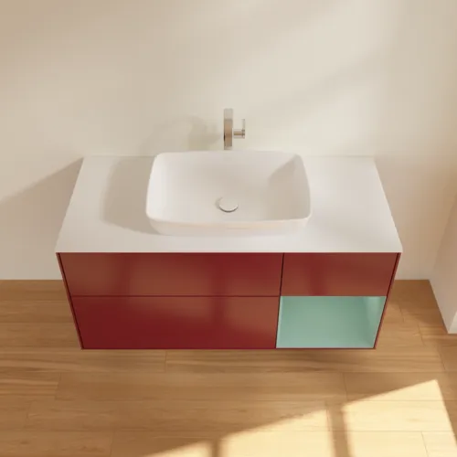 VILLEROY BOCH Toaletní skříňka Finion, s osvětlením, 3 výsuvy, 1200 x 603 x 501 mm, Pivoňka matný lak / Olivový matný lak / Sklo bílé matné #F831GMHB, obrázek 4