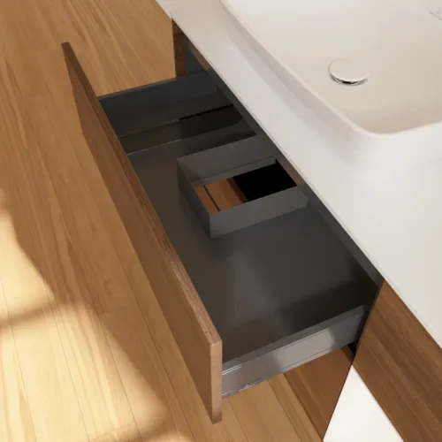 VILLEROY BOCH Toaletní skříňka Finion, s osvětlením, 3 výsuvy, 1200 x 603 x 501 mm, ořechová dýha / bílý matný lak / bílé matné sklo #F811MTGN, obrázek 8