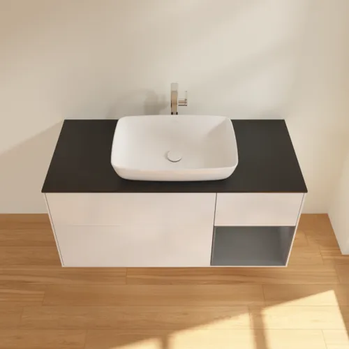 VILLEROY BOCH Toaletní skříňka Finion, s osvětlením, 3 výsuvy, 1200 x 603 x 501 mm, lesklý bílý lak / antracitový matný lak / černé matné sklo #F832GKGF, obrázek 4