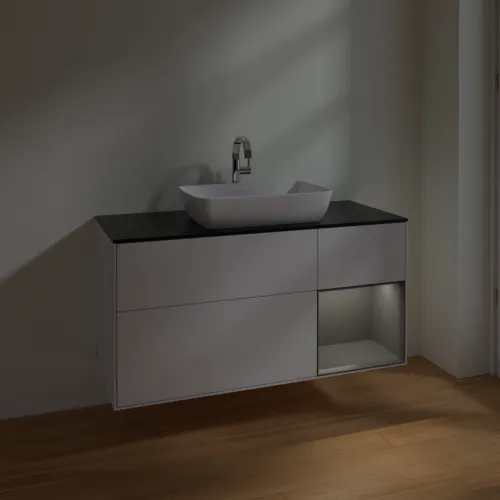 VILLEROY BOCH Toaletní skříňka Finion, s osvětlením, 3 výsuvy, 1200 x 603 x 501 mm, lesklý bílý lak / antracitový matný lak / černé matné sklo #F832GKGF, obrázek 5