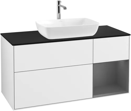 VILLEROY BOCH Toaletní skříňka Finion, s osvětlením, 3 výsuvy, 1200 x 603 x 501 mm, lesklý bílý lak / antracitový matný lak / černé matné sklo #F832GKGF, obrázek 1