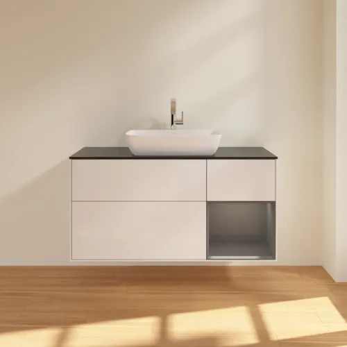 VILLEROY BOCH Toaletní skříňka Finion, s osvětlením, 3 výsuvy, 1200 x 603 x 501 mm, lesklý bílý lak / antracitový matný lak / černé matné sklo #F832GKGF, obrázek 3