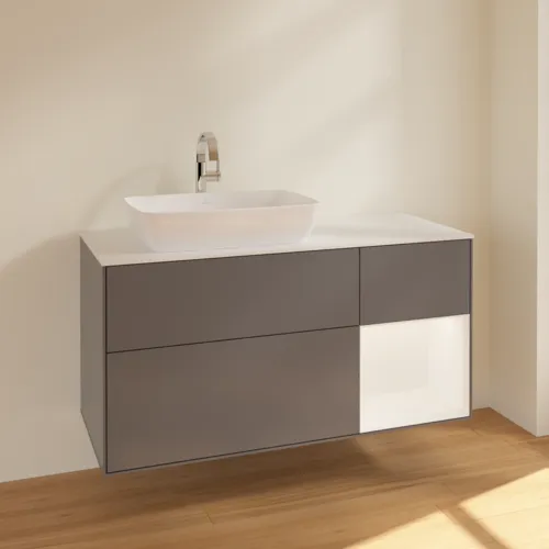 VILLEROY BOCH Toaletní skříňka Finion, s osvětlením, 3 výsuvy, 1200 x 603 x 501 mm, antracitový matný lak / bílý matný lak / bílé matné sklo #F811MTGK, obrázek 2