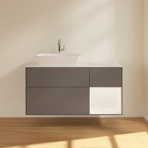 VILLEROY BOCH Toaletní skříňka Finion, s osvětlením, 3 výsuvy, 1200 x 603 x 501 mm, antracitový matný lak / bílý matný lak / bílé matné sklo #F811MTGK, obrázek 3
