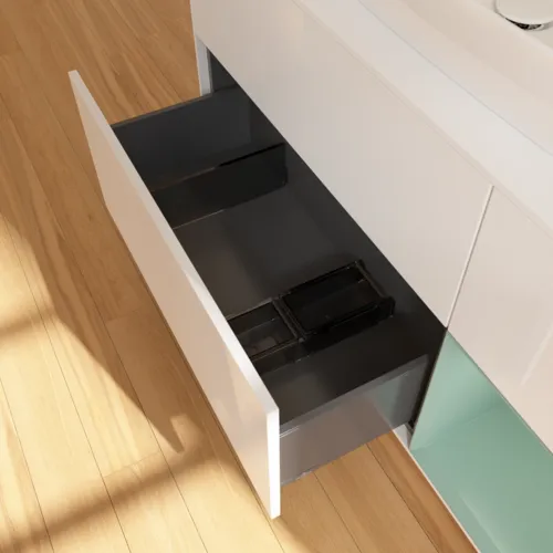 VILLEROY BOCH Toaletní skříňka Finion, s osvětlením, 3 výsuvy, 1200 x 603 x 501 mm, lesklý bílý lak / olivově matný lak / sklo bílé matné #F831GMGF, obrázek 7