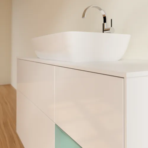 VILLEROY BOCH Toaletní skříňka Finion, s osvětlením, 3 výsuvy, 1200 x 603 x 501 mm, lesklý bílý lak / olivově matný lak / sklo bílé matné #F831GMGF, obrázek 6