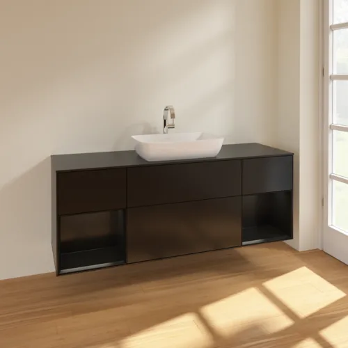VILLEROY BOCH Toaletní skříňka Finion, s osvětlením, 4 výsuvy, 1600 x 603 x 501 mm, černý matný lak / černý matný lak / černé matné sklo #F862PDPD, obrázek 2