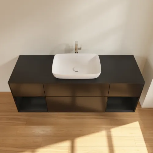 VILLEROY BOCH Toaletní skříňka Finion, s osvětlením, 4 výsuvy, 1600 x 603 x 501 mm, černý matný lak / černý matný lak / černé matné sklo #F862PDPD, obrázek 4
