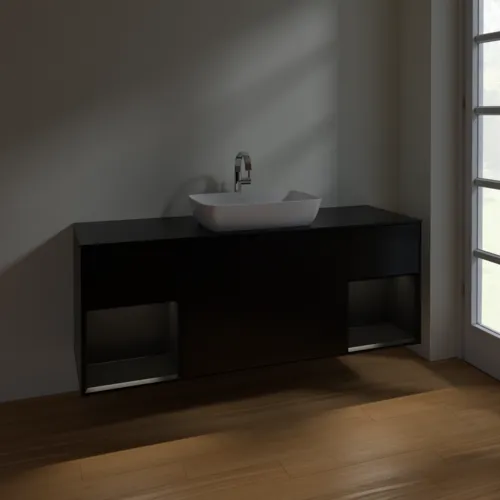 VILLEROY BOCH Toaletní skříňka Finion, s osvětlením, 4 výsuvy, 1600 x 603 x 501 mm, černý matný lak / černý matný lak / černé matné sklo #F862PDPD, obrázek 5