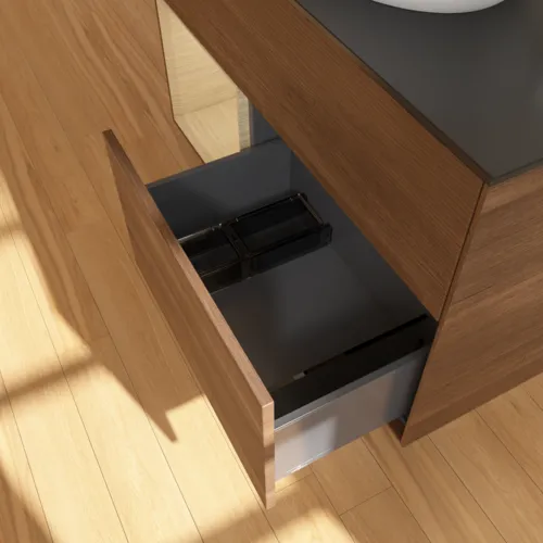 VILLEROY BOCH Toaletní stolek Finion, s osvětlením, 2 výsuvy, 1000 x 603 x 501 mm, ořechová dýha / dubová dýha / sklo černé matné #F892PCGN, obrázek 7