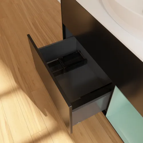 VILLEROY BOCH Toaletní skříňka Finion, s osvětlením, 2 výsuvy, 1000 x 603 x 501 mm, černý matný lak / olivový matný lak / bílé matné sklo #F901GMPD, obrázek 5