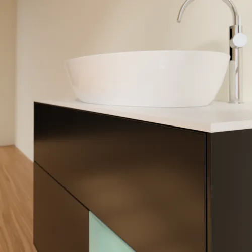 VILLEROY BOCH Toaletní skříňka Finion, s osvětlením, 2 výsuvy, 1000 x 603 x 501 mm, černý matný lak / olivový matný lak / bílé matné sklo #F901GMPD, obrázek 4