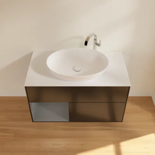 VILLEROY BOCH Toaletní skříňka Finion, s osvětlením, 2 výsuvy, 1000 x 603 x 501 mm, černý matný lak / antracitový matný lak / bílé matné sklo #F891GKPD, obrázek 4