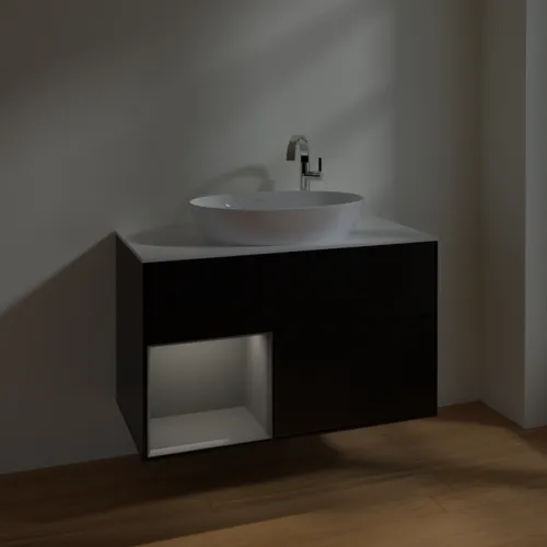 VILLEROY BOCH Toaletní skříňka Finion, s osvětlením, 2 výsuvy, 1000 x 603 x 501 mm, černý matný lak / antracitový matný lak / bílé matné sklo #F891GKPD, obrázek 5