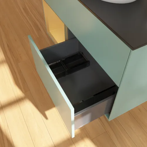 VILLEROY BOCH Toaletní skříňka Finion, s osvětlením, 2 výsuvy, 1000 x 603 x 501 mm, olivový matný lak / zlatý matný lak / černé matné sklo #F892HFGM, obrázek 7