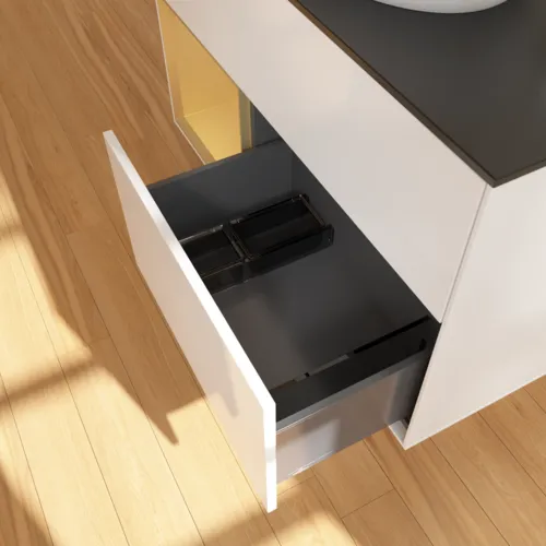 VILLEROY BOCH Toaletní skříňka Finion, s osvětlením, 2 výsuvy, 1000 x 603 x 501 mm, lesklý bílý lak / zlatý matný lak / černé matné sklo #F892HFGF, obrázek 7