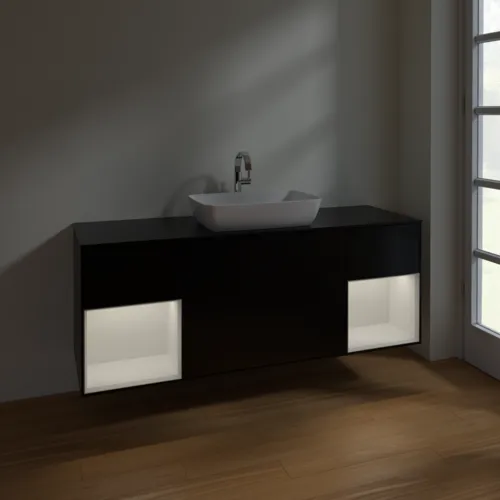 VILLEROY BOCH Toaletní skříňka Finion, s osvětlením, 4 výsuvy, 1600 x 603 x 501 mm, černý matný lak / bílý lesklý lak / černé matné sklo #F862GFPD, obrázek 5