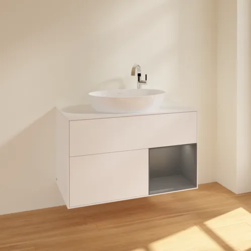 VILLEROY BOCH Toaletní skříňka Finion, s osvětlením, 2 výsuvy, 1000 x 603 x 501 mm, bílý matný lak / antracitový matný lak / bílé matné sklo #F901GKMT, obrázek 2