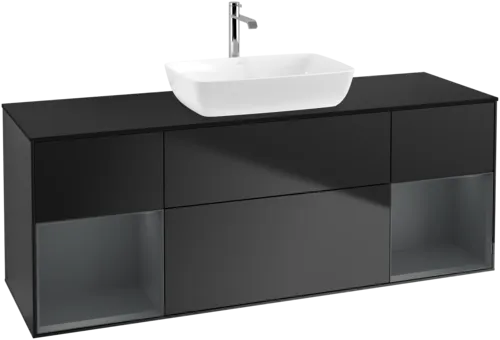 VILLEROY BOCH Toaletní skříňka Finion, s osvětlením, 4 výsuvy, 1600 x 603 x 501 mm, černý matný lak / půlnoční modrý matný lak / černé matné sklo #F862HGPD, obrázek 1