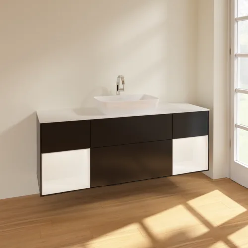 VILLEROY BOCH Toaletní skříňka Finion, s osvětlením, 4 výsuvy, 1600 x 603 x 501 mm, černý matný lak / bílý matný lak / bílé matné sklo #F861MTPD, obrázek 2