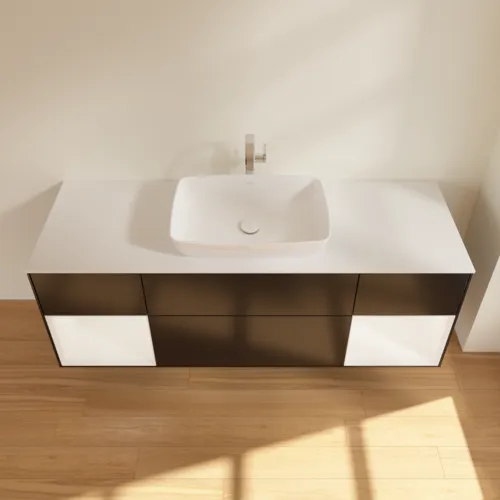 VILLEROY BOCH Toaletní skříňka Finion, s osvětlením, 4 výsuvy, 1600 x 603 x 501 mm, černý matný lak / bílý matný lak / bílé matné sklo #F861MTPD, obrázek 4
