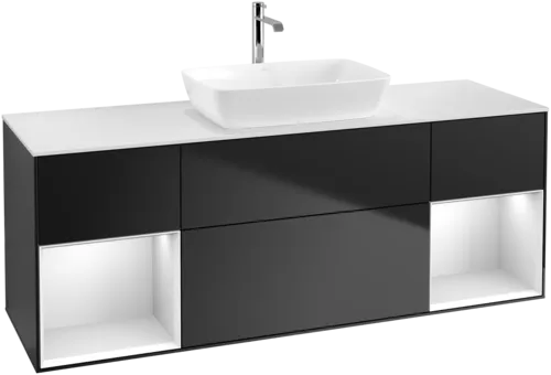 VILLEROY BOCH Toaletní skříňka Finion, s osvětlením, 4 výsuvy, 1600 x 603 x 501 mm, černý matný lak / bílý matný lak / bílé matné sklo #F861MTPD, obrázek 1