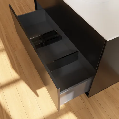 VILLEROY BOCH Toaletní skříňka Finion, 2 výsuvy, 1000 x 603 x 501 mm, černý matný lak / bílé matné sklo #F88100PD, obrázek 6