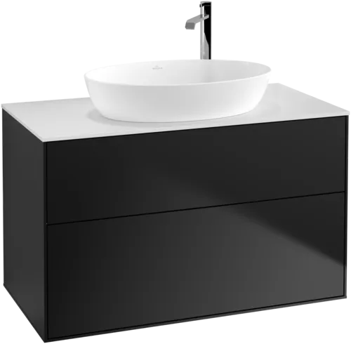 VILLEROY BOCH Toaletní skříňka Finion, 2 výsuvy, 1000 x 603 x 501 mm, černý matný lak / bílé matné sklo #F88100PD, obrázek 1