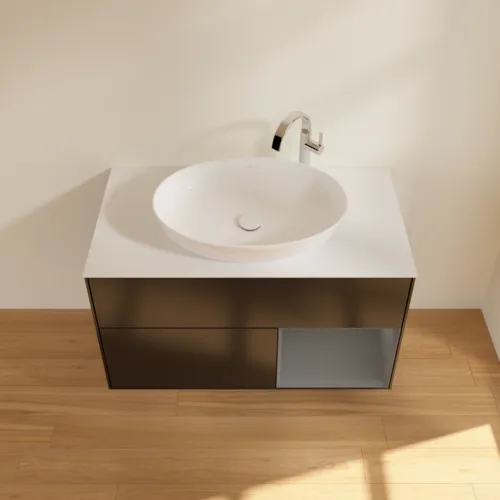 VILLEROY BOCH Toaletní skříňka Finion, s osvětlením, 2 výsuvy, 1000 x 603 x 501 mm, černý matný lak / antracitový matný lak / bílé matné sklo #F901GKPD, obrázek 4