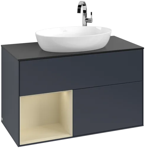 VILLEROY BOCH Toaletní skříňka Finion, s osvětlením, 2 výsuvy, 1000 x 603 x 501 mm, Midnight Blue Matt Lacquer / Silk Grey Matt Lacquer / Glass Black Matt #F892HJHG