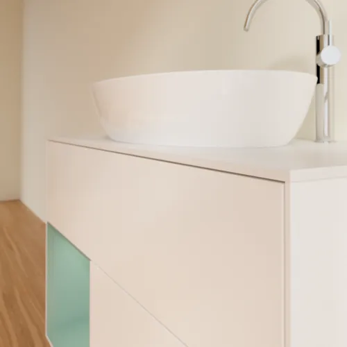 VILLEROY BOCH Toaletní skříňka Finion, s osvětlením, 2 výsuvy, 1000 x 603 x 501 mm, bílý matný lak / olivový matný lak / bílé matné sklo #F891GMMT, obrázek 6