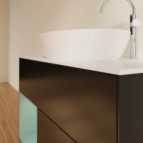 VILLEROY BOCH Toaletní skříňka Finion, s osvětlením, 2 výsuvy, 1000 x 603 x 501 mm, černý matný lak / olivový matný lak / bílé matné sklo #F891GMPD, obrázek 6