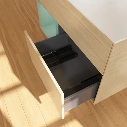VILLEROY BOCH Toaletní skříňka Finion, s osvětlením, 2 výsuvy, 1000 x 603 x 501 mm, dubová dýha / olivový matný lak / sklo bílé matné #F891GMPC, obrázek 7