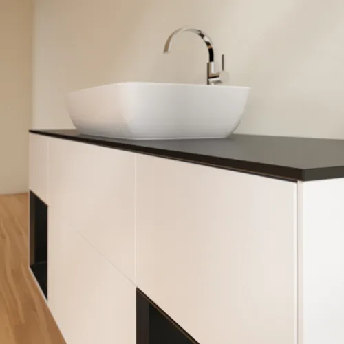 VILLEROY BOCH Toaletní skříňka Finion, s osvětlením, 4 výsuvy, 1600 x 603 x 501 mm, bílý matný lak / černý matný lak / černé matné sklo #F862PDMT, obrázek 6