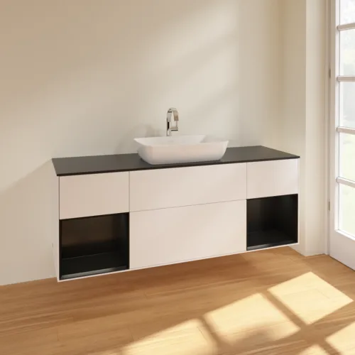 VILLEROY BOCH Toaletní skříňka Finion, s osvětlením, 4 výsuvy, 1600 x 603 x 501 mm, bílý matný lak / černý matný lak / černé matné sklo #F862PDMT, obrázek 2