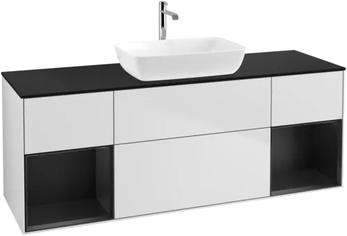 VILLEROY BOCH Toaletní skříňka Finion, s osvětlením, 4 výsuvy, 1600 x 603 x 501 mm, bílý matný lak / černý matný lak / černé matné sklo #F862PDMT, obrázek 1
